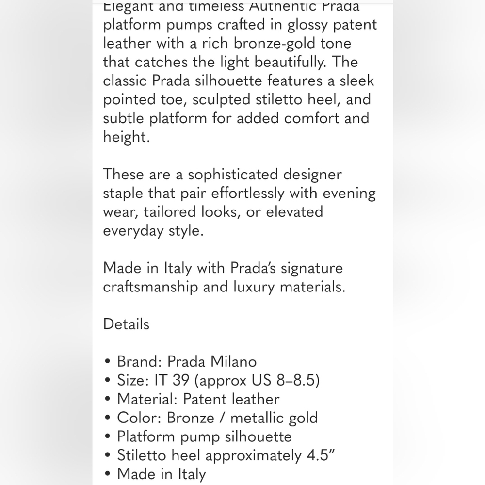 Prada Women's Bronze-Gold Leather Pumps - Picture 12 of 12